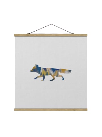 WALLART Stoffbild mit Posterleisten - Fuchs in Blau und Gelb in Grau