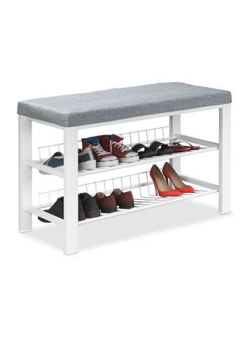 relaxdays Schuhbank in Grau/ Weiß - (B)82 x (H)50,5 x (T)33 cm
