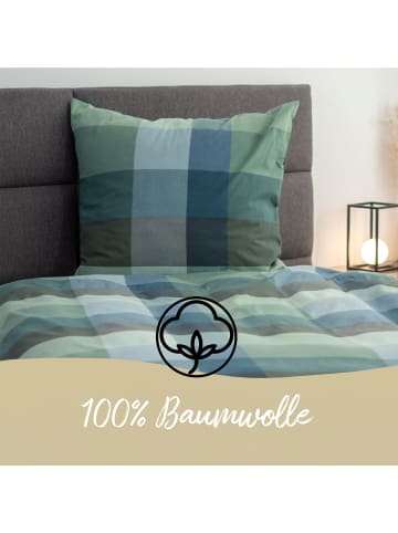 Janine Edel Flanell Bettwäsche Davos - kariert in grün, blau in grün
