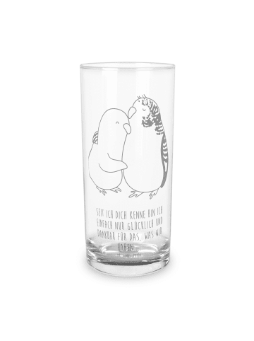 Mr. & Mrs. Panda Wasserglas Wellensittich Liebe mit Spruch in Transparent