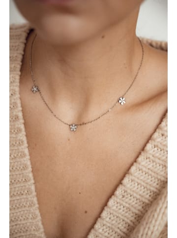 Hey Happiness Kette Blume Anhänger mit Zirkonia Edelstahl in Silber - (L) 41-46 cm