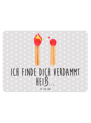 Mr. & Mrs. Panda Retro Blechschild Streichhölzer mit Spruch in Grau Pastell