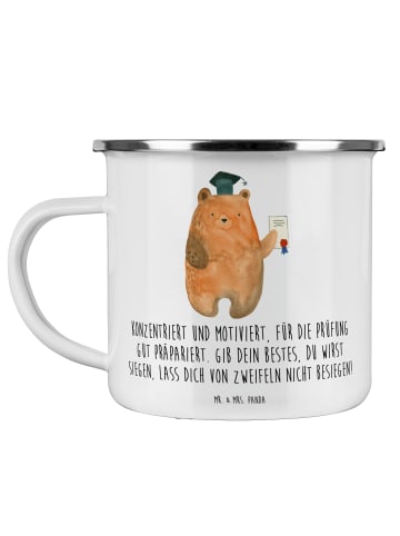 Mr. & Mrs. Panda Emaille Tasse Prüfungen bestehen mit Spruch in Weiß