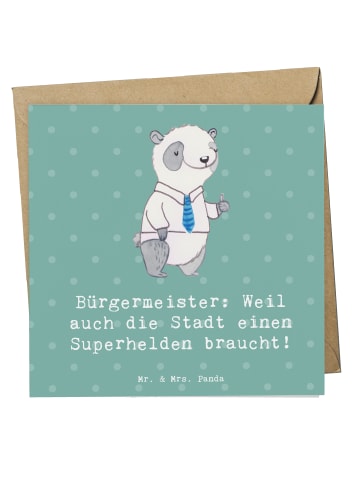 Mr. & Mrs. Panda Einladungskarte Bürgermeister Superheld mit Spruch in Meeresbrise