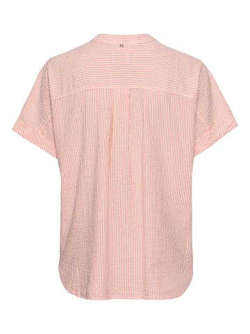 Camel Active Streifenbluse aus leichter Seersucker-Baumwolle in Rot-weiß
