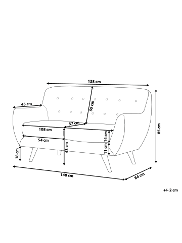 Beliani 2-Sitzer Sofa BODO in Grau/Gold/Braun - (W) 148 x (H) 85 x (L) 84 cm