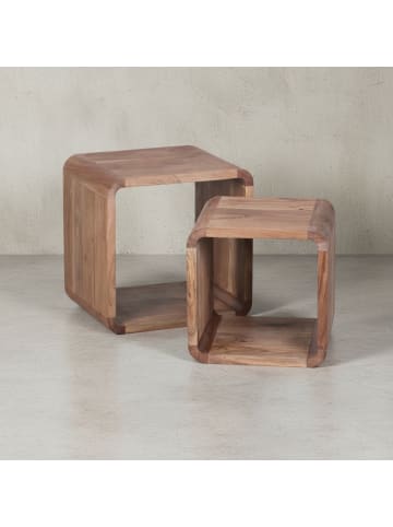 KADIMA DESIGN 2er Set Satztisch BOHA Massivholz Design Couchtisch 2 Tische,