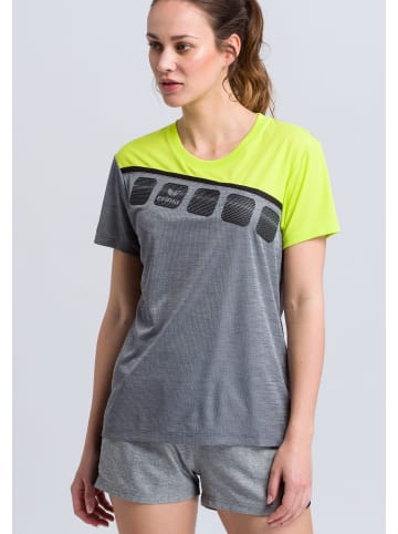 erima 5-C T-Shirt in grau melange/lime pop/schwarz