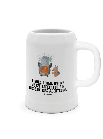 Mr. & Mrs. Panda Bierkrug Pinguin & Maus Wanderer mit Spruch in Weiß