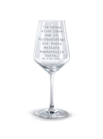 Mr. & Mrs. Panda Rotwein Glas Spruch 14. Hochzeitstag Elfenbeinh... in Transparent