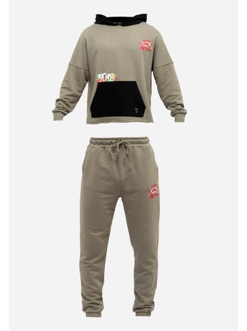 Tom Barron Trainingsanzug Tom Barron Mens Oversize Print Design Sweatshirt And Pant Sets in KHAKI
