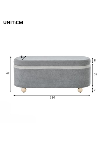 ABRIHOME Sitzbank in Grau mit Stauraum Fleece Bezug für Wohnzimmer