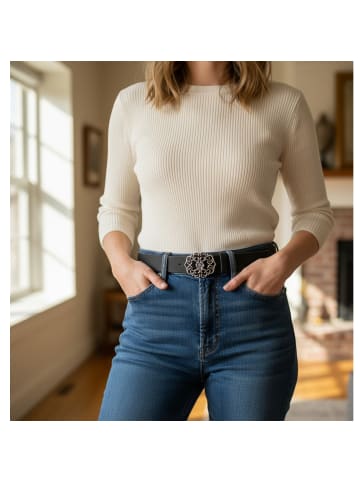 FRONHOFER Damengürtel Blumenschnalle in Weiß