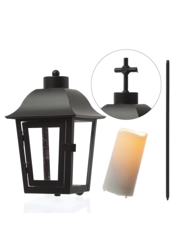 MARELIDA Laterne mit weißer LED Kerze mit Timer/Sensor Grablaterne H: 51cm in schwarz
