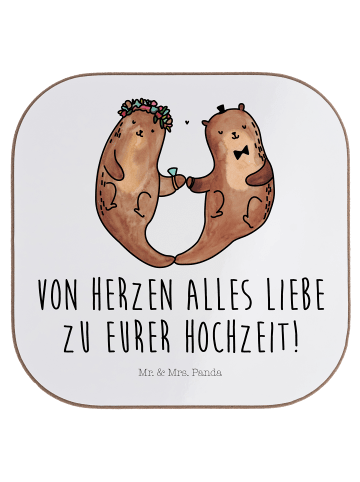 Mr. & Mrs. Panda Untersetzer Hochzeit Otter mit Spruch in Weiß