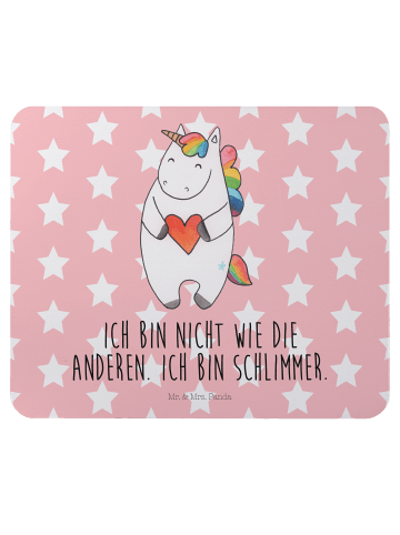 Mr. & Mrs. Panda Mauspad Einhorn Herz mit Spruch in Rot Pastell