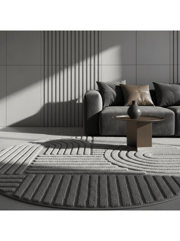 KADIMA DESIGN Teppich 3D Waschbar Skandinavischer Boho RIGI Strapazierfähig in Silber
