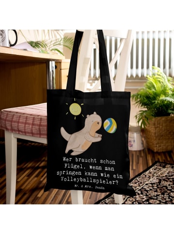 Mr. & Mrs. Panda Umhängetasche Volleyball Sprung mit Spruch in Schwarz