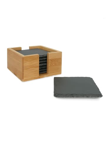 Intirilife 11-teiliges Untersetzer Set aus Schieferstein in Schwarz