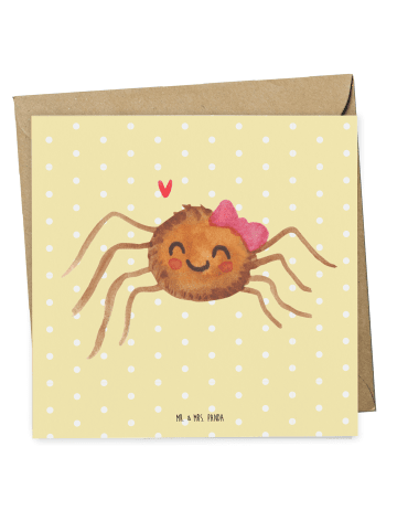 Mr. & Mrs. Panda Klappkarte Spinne Agathe Freude ohne Spruch in Gelb Pastell