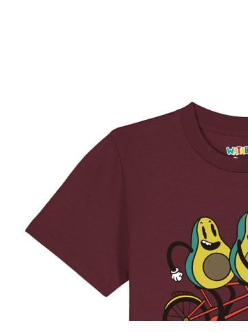 wat? Apparel T-Shirt Avocado Fahrrad in Weinrot