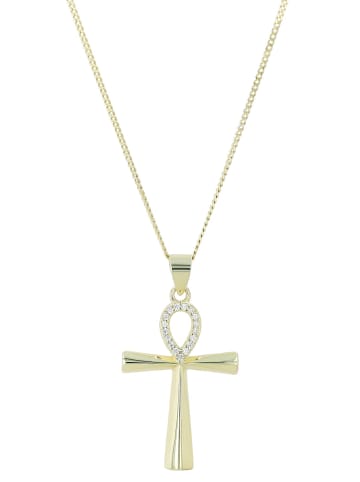 Adeliás Damen Anhänger – Schlüsselanhänger aus 925 Silber mit Zirkonia in gold