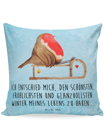 Mr. & Mrs. Panda Sofakissen Rotkehlchen Schlitten mit Spruch in Eisblau