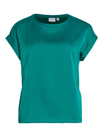 Vila Satin Blusen T-Shirt Kurzarm Basic Top Glänzend VIELLETTE in Dunkelgrün