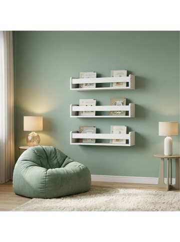 relaxdays 3 x Kinderregal in Weiß - (B)58 x (H)10 x (T)12 cm