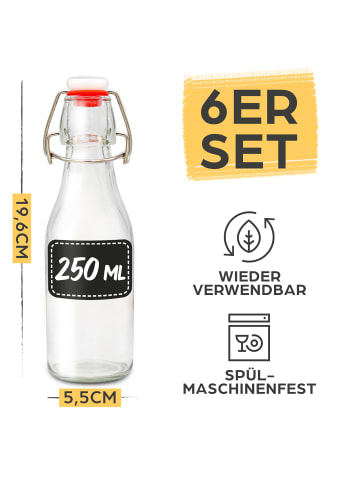Praknu 6er Set Glasflaschen 250ml mit Bügelverschluss - Bügelflaschen Zum