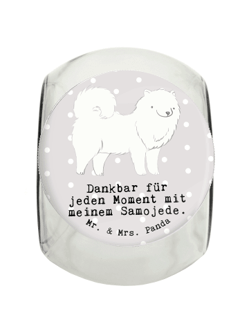 Mr. & Mrs. Panda Leckerli Glas Samojede Moment mit Spruch in Grau Pastell