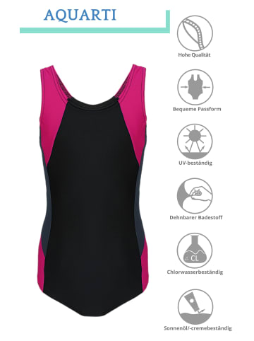 Aquarti Mädchen Badeanzug mit Ringerrücken in dunkelrosa
