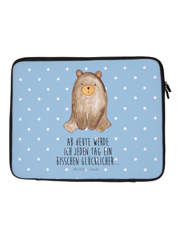 Mr. & Mrs. Panda Laptop Sleeve Bär sitzend mit Spruch in Blau Pastell