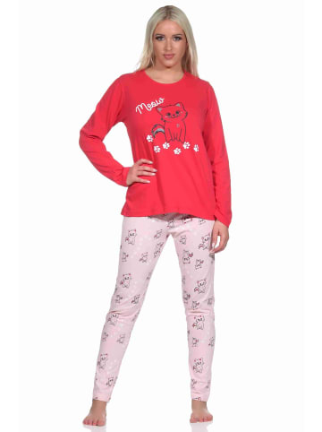 NORMANN Schlafanzug lang Pyjama Katzen - 77386 in pink