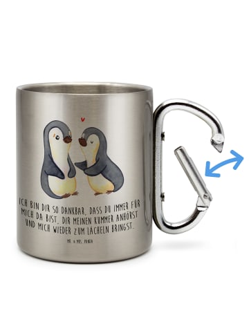 Mr. & Mrs. Panda Thermo Kaffeebecher Pinguine trösten mit Spruch in Silber