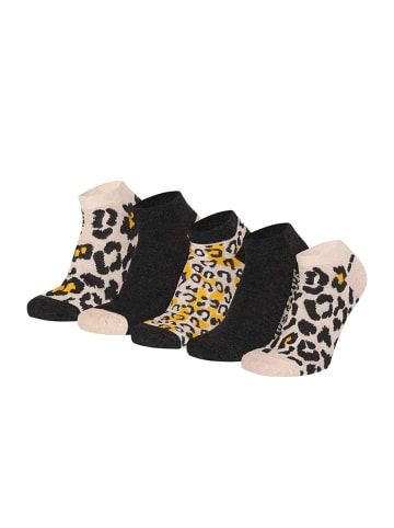 Yuhu Damen Sneaker-Socken 5er Pack Leo Print Leopardenmuster in Beige