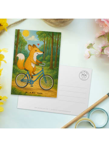 Mr. & Mrs. Panda Postkarte Fuchs Fahrrad fahren Design ohne Spruch in Weiß