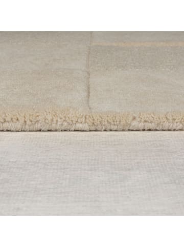 KADIMA DESIGN Wollteppich Kurzflor DEBEN Geometrisch Karo Naturfaser in Beige