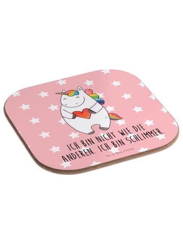 Mr. & Mrs. Panda Glasuntersetzer Einhorn Herz mit Spruch in Rot Pastell