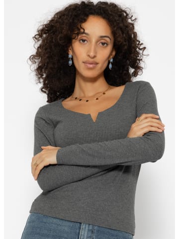 SASSYCLASSY Geripptes Langarmshirt in Dunkelgrau