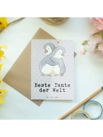 Mr. & Mrs. Panda Klappkarte Pinguin Beste Tante der Welt mit Spruch in Grau Pastell