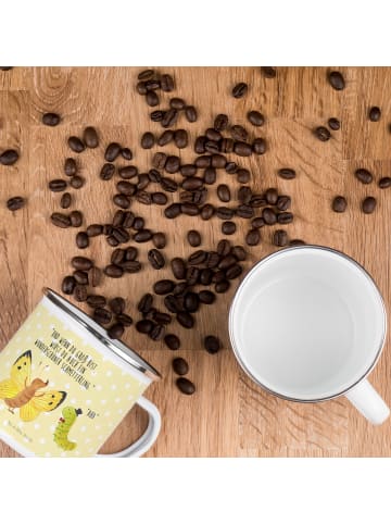 Mr. & Mrs. Panda Emaille Tasse Raupe Schmetterling mit Spruch in Gelb Pastell