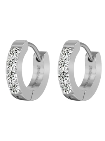 Adeliás Damen Ohrringe – Klappcreole aus Edelstahl mit Strass Steinchen in silber
