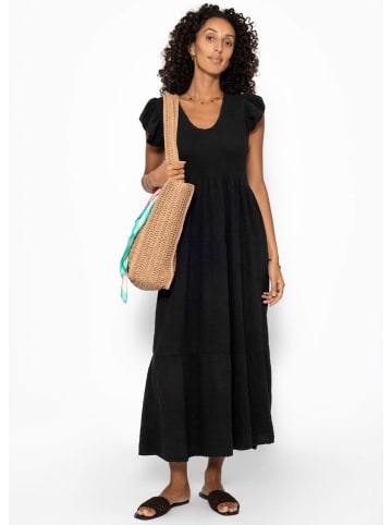 SASSYCLASSY Maxi Musselin Kleid mit Volants und Flügelärmel in Schwarz