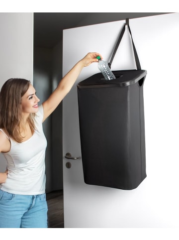 EASYmaxx Pfandflaschen-Sammelbehälter 80l schwarz mit Türhaken inkl. 2 Beuteln Schwarz