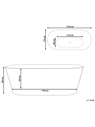 Beliani Freistehende Badewannen ATCAMA in Weiß - (W) 75 x (H) 58 x (L) 170 cm