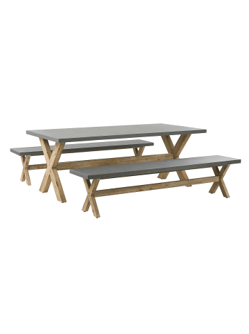 Beliani 3-tlg Gartentisch Set OLBIA in Grau/Braun