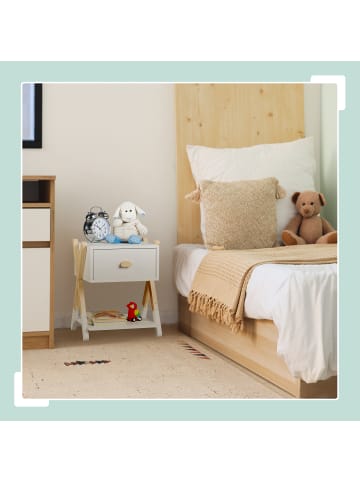 relaxdays Kinder-Nachttisch in Weiß/ Natur - (B)34 x (H)42 x (T)32 cm