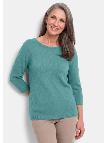 GOLDNER Halbarm Baumwollpullover mit Struktur in graugrün