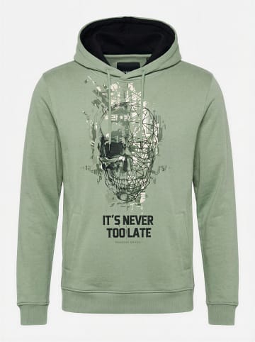 KOROSHI Ein einfacher Baumwoll-Hoodie mit Bedruckung in khaki